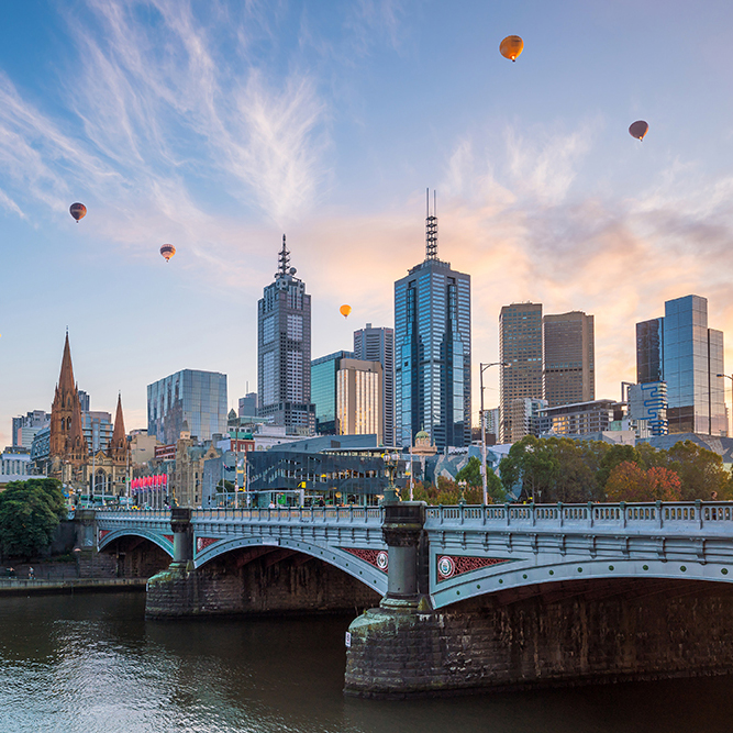 Melbourne,City,Skyline,At,Twilight,In,Australia